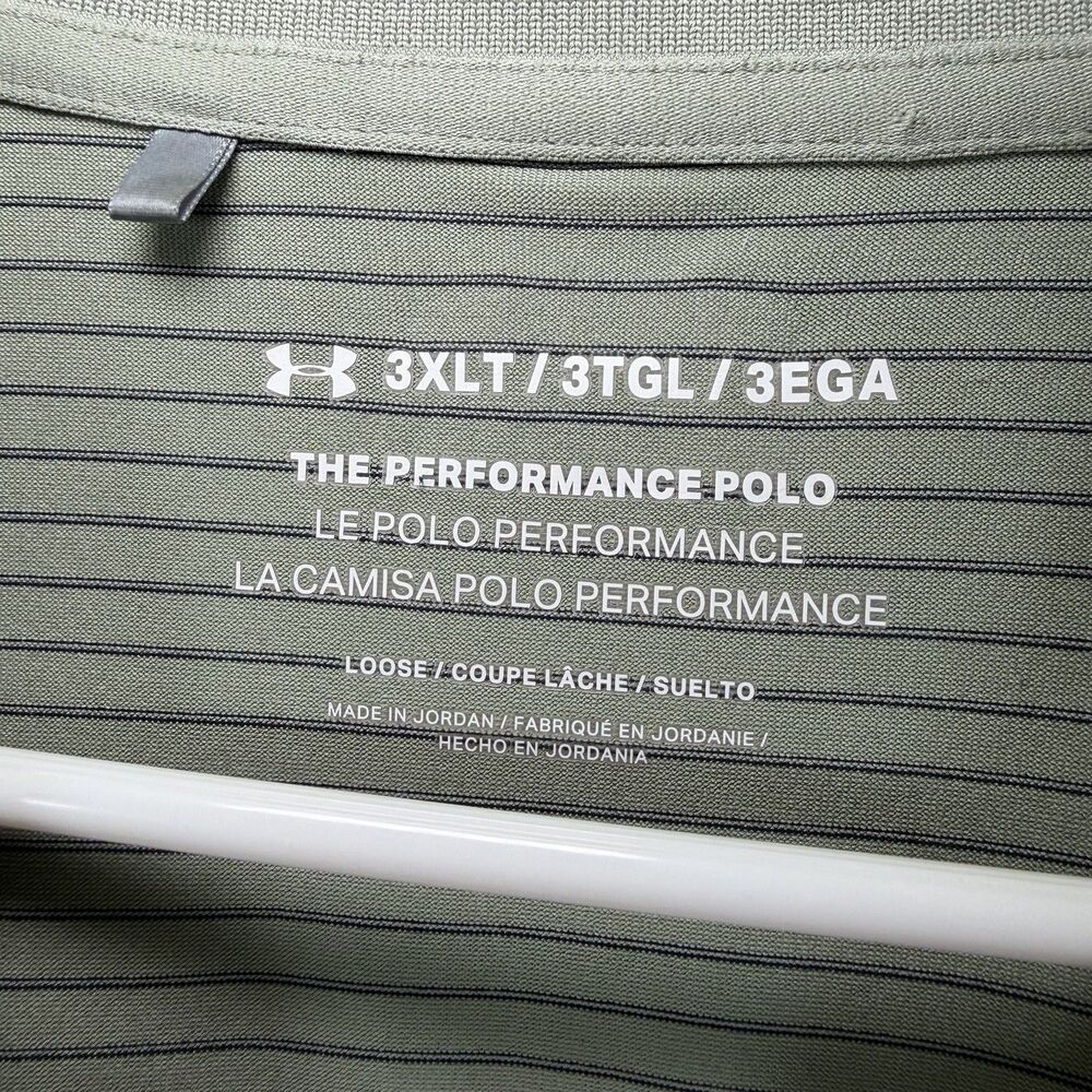 Under Armour The Performance Polo Golf Shirt Mens 3XLT Green Navy Striped - Picture 7 of 12